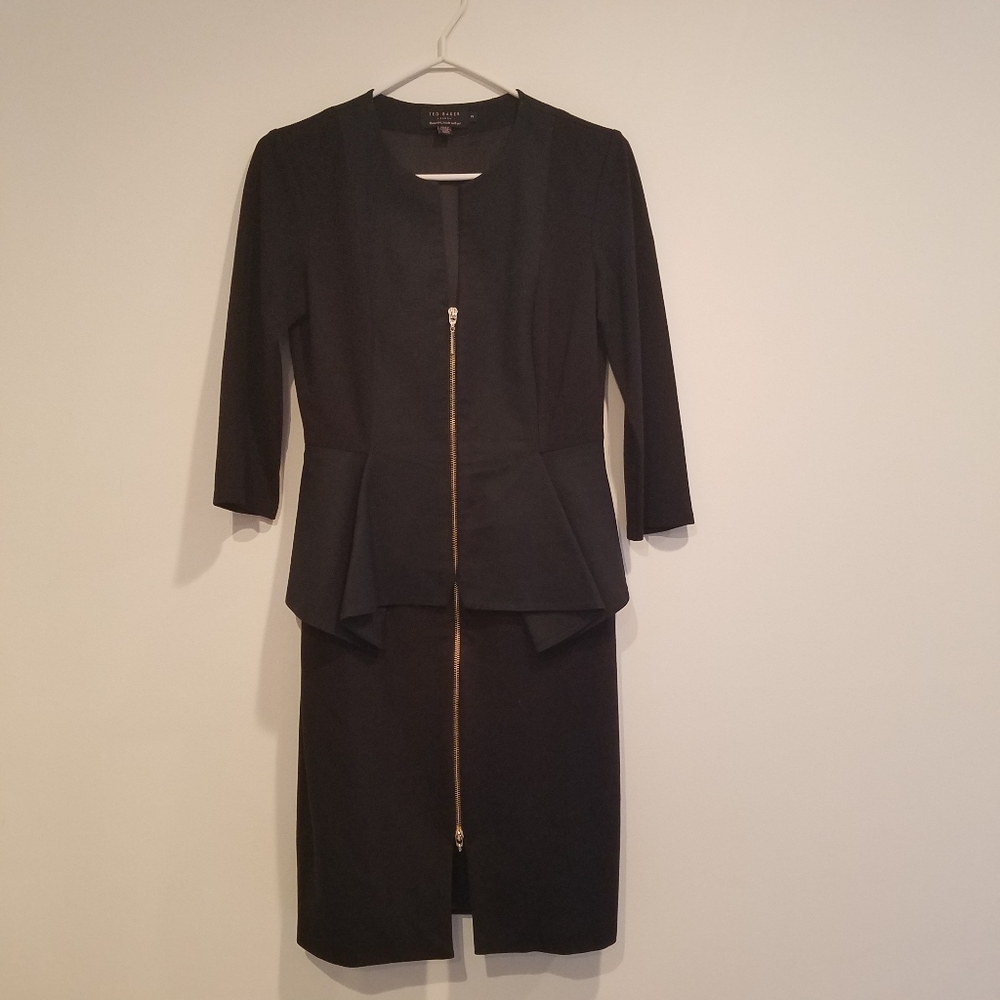 Ted Baker Black Zip Peplum Dress Size 2